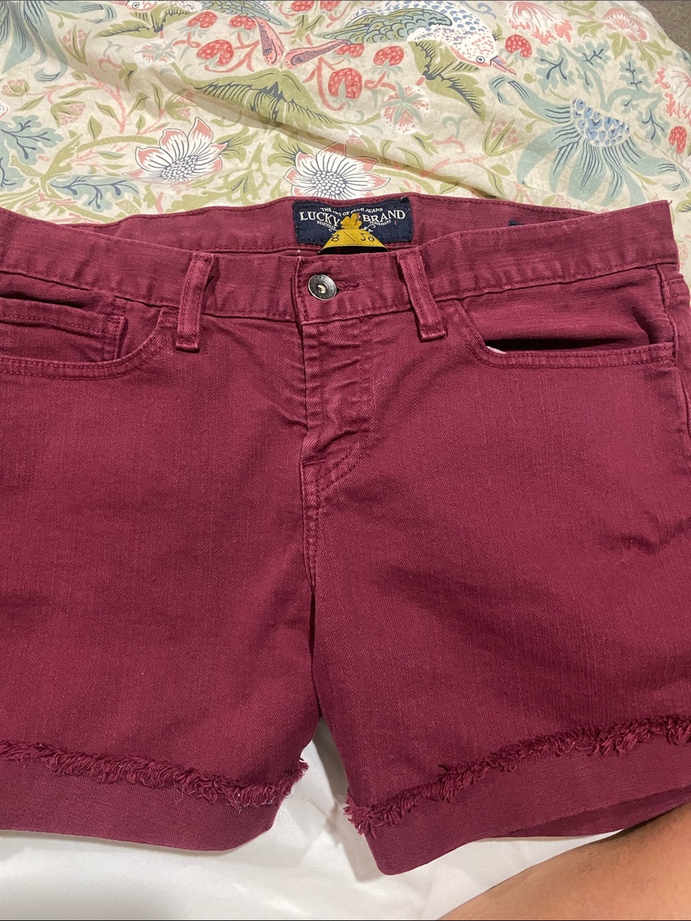 Lucky Brand Burgundy Frayed Hem Denim Shorts